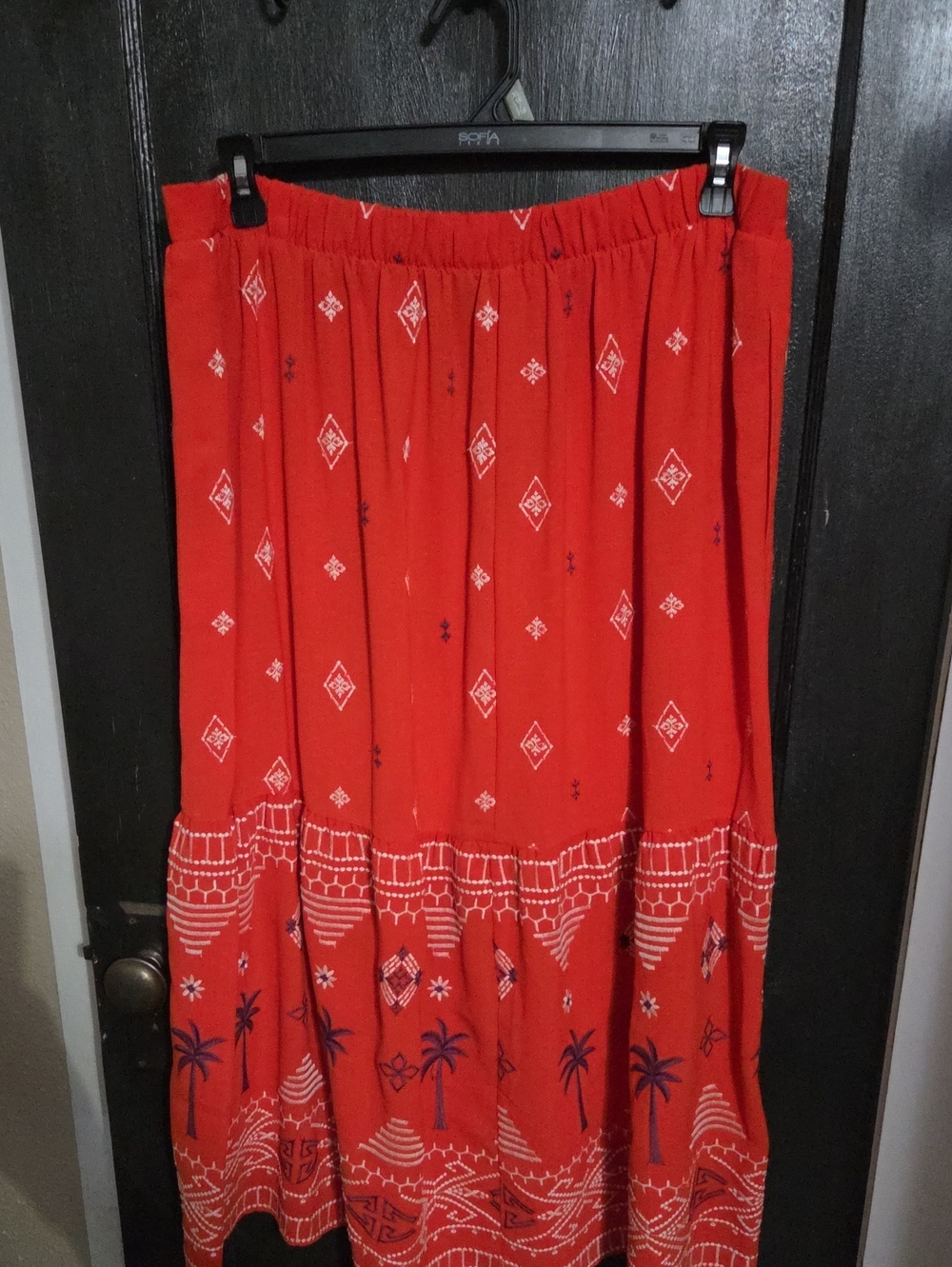 sofia by sofia vergara Red Printed Tiered Boho Maxi Skirt